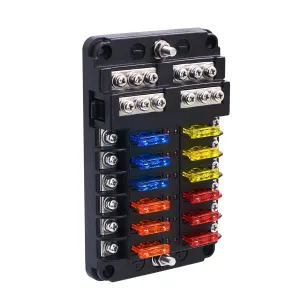 12 Way Blade Fuse Box Fuse Box Holder Standard Circuit Fuse Holder Box Block with LED Light Indication & Protection Cover for Car Boat Marine Trike Car Truck Vehicle SUV Yacht RV