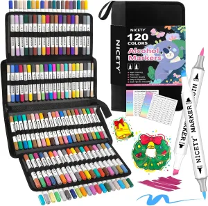 120 Colors Alcohol Markers Brush Tip Set, Dual Tip Art Marker Set Perfect for Coloring, Sketching, Drawing, Card Making and Illustration, Alcohol Based Markers Perfect for Artists Adults and Kids