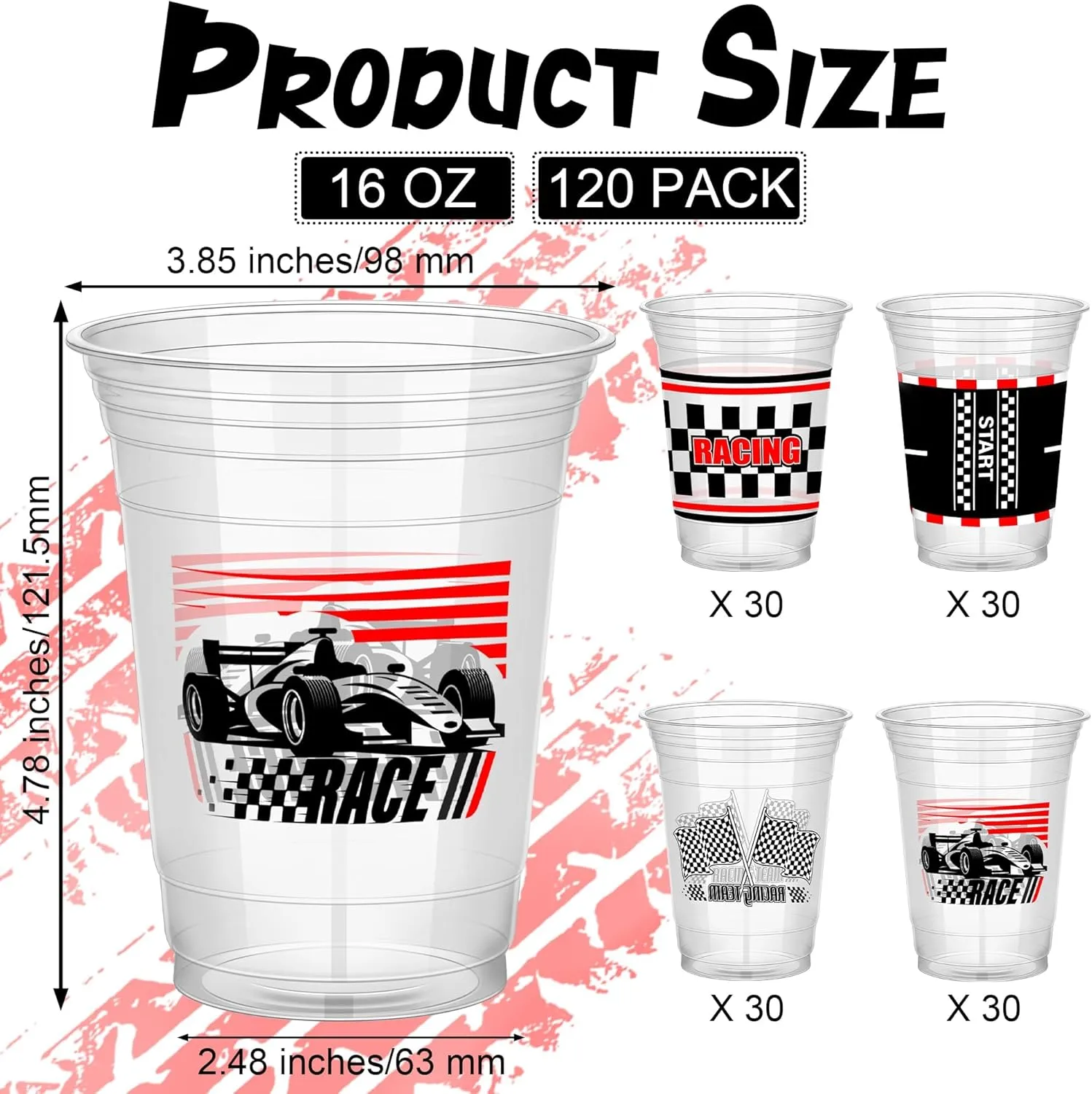 120 PCS Racing Car Plastic Party Cups 16 OZ Disposable Race Car Cups Bulk for Racing Party Supplies Birthday Car Party Family Dinner Sports Event Decorations