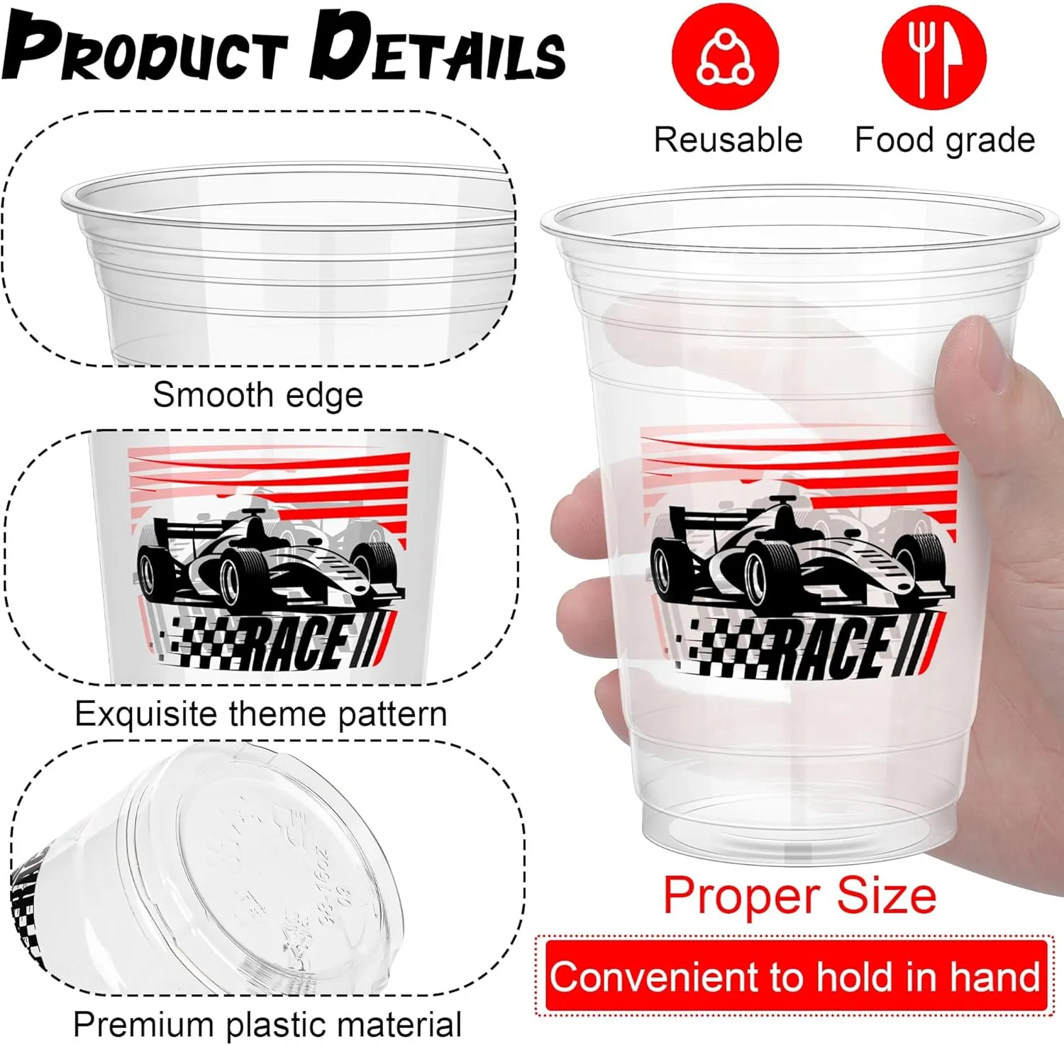 120 PCS Racing Car Plastic Party Cups 16 OZ Disposable Race Car Cups Bulk for Racing Party Supplies Birthday Car Party Family Dinner Sports Event Decorations