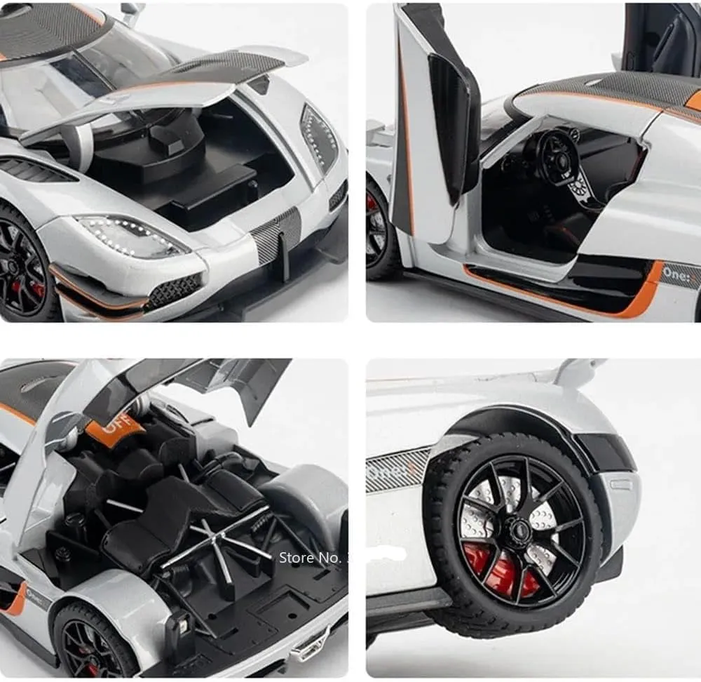 1:24 for Miniature Cars Alloy Diecast Models Pull Back Vehicles 4 Doors Opened Sports Car Toddler for Kids Present(Orange)