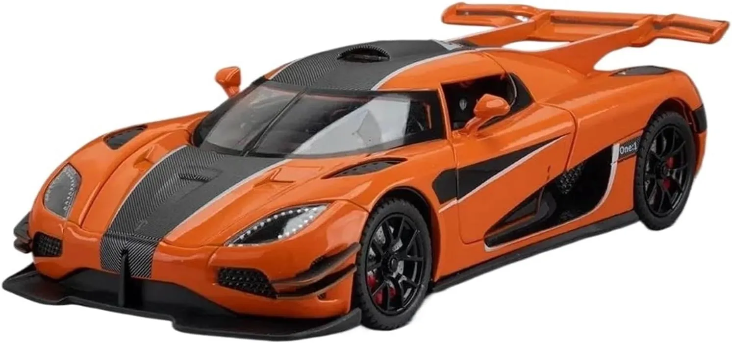 1:24 for Miniature Cars Alloy Diecast Models Pull Back Vehicles 4 Doors Opened Sports Car Toddler for Kids Present(Orange)