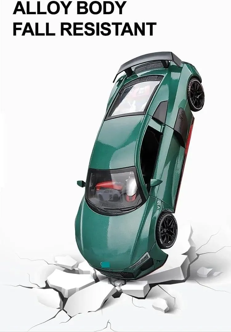 1:24 for R8 V10 Plus Sports Car Model Simulation Alloy Super Toy Car Kids Boy Present Collection Miniature Car Pull Back(Green)