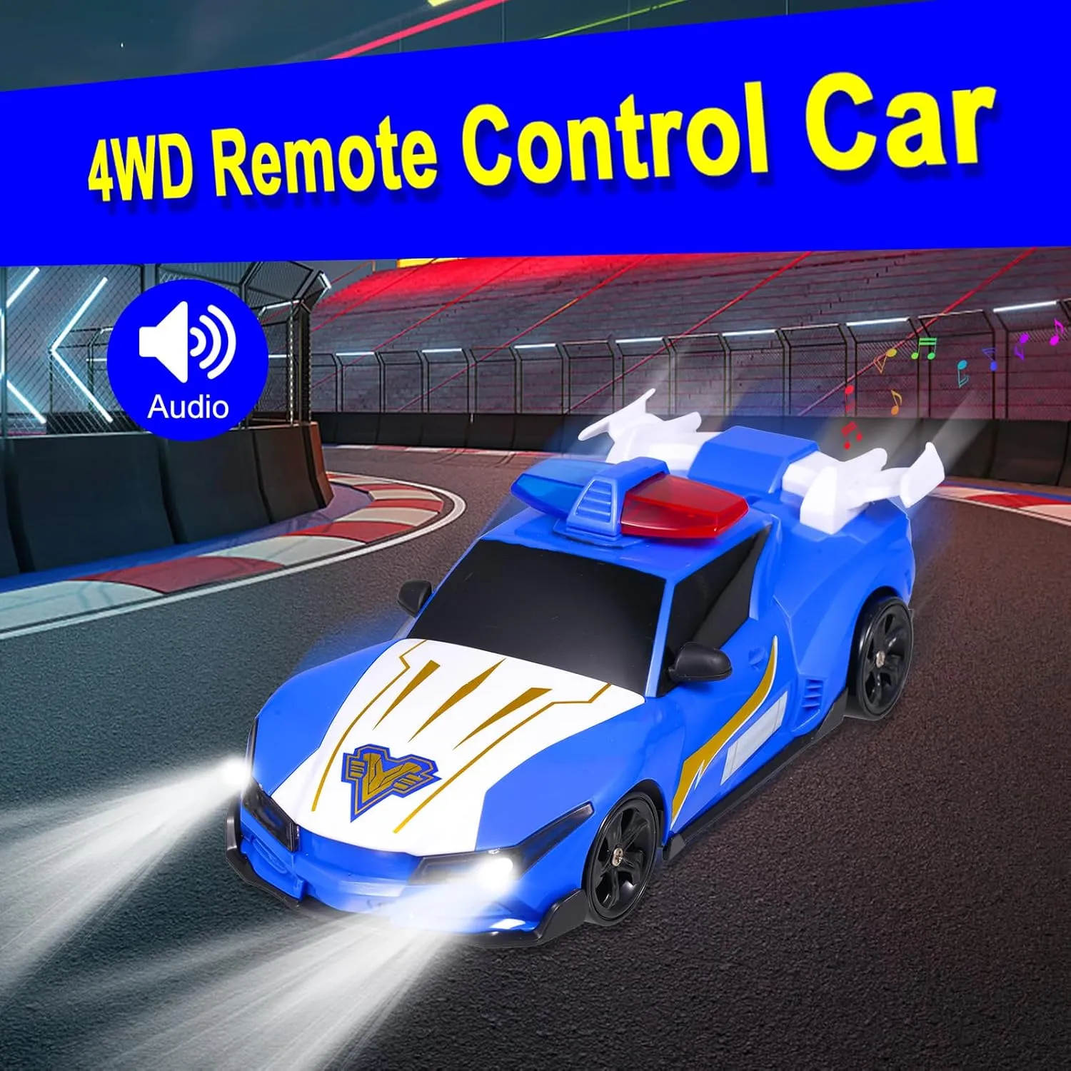1:24 Scale RC Drift Car, 4WD Remote Control Police Car with LED Lights Drifting Tire, 2.4GHz RC Drift Racing Car Toy for Boys Girls Birthday Gift