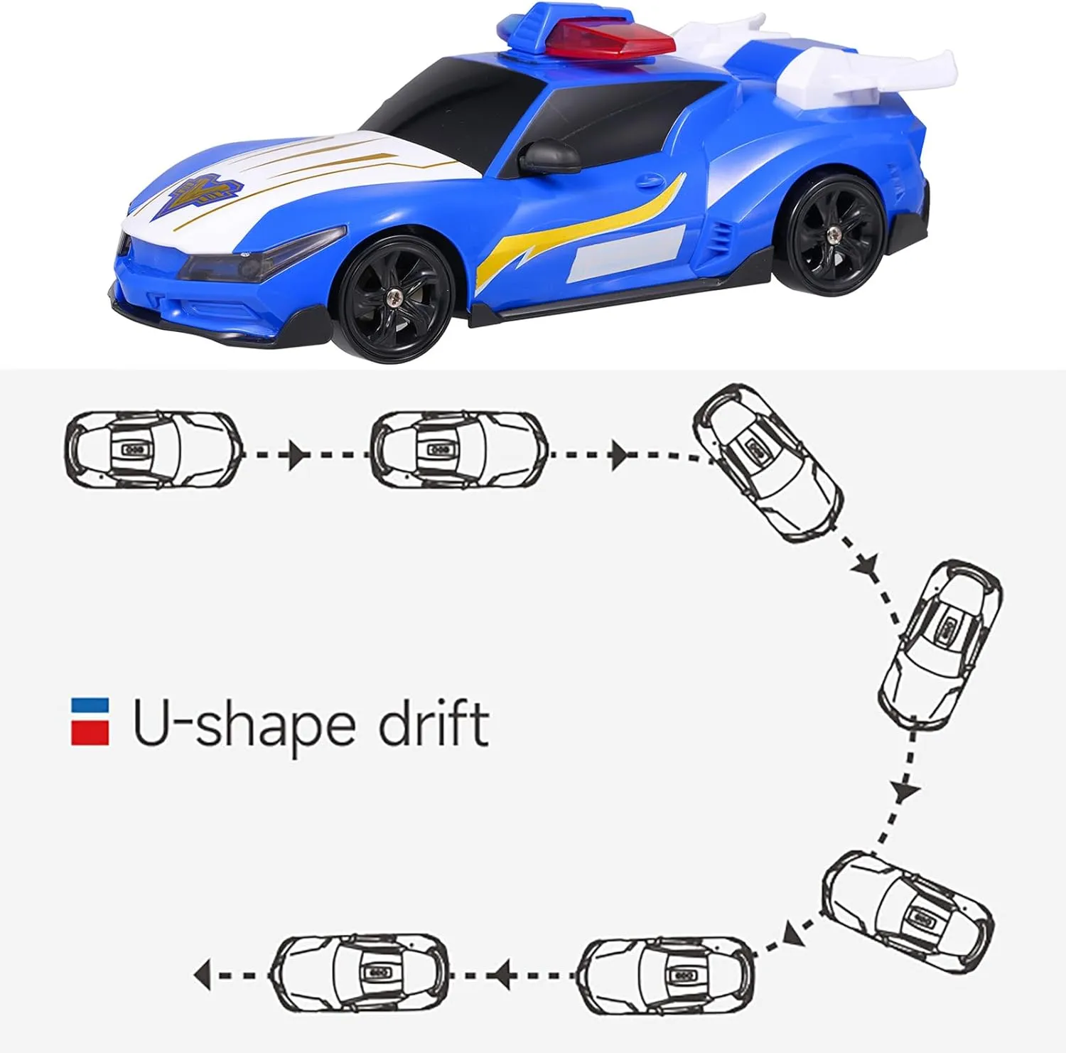 1:24 Scale RC Drift Car, 4WD Remote Control Police Car with LED Lights Drifting Tire, 2.4GHz RC Drift Racing Car Toy for Boys Girls Birthday Gift