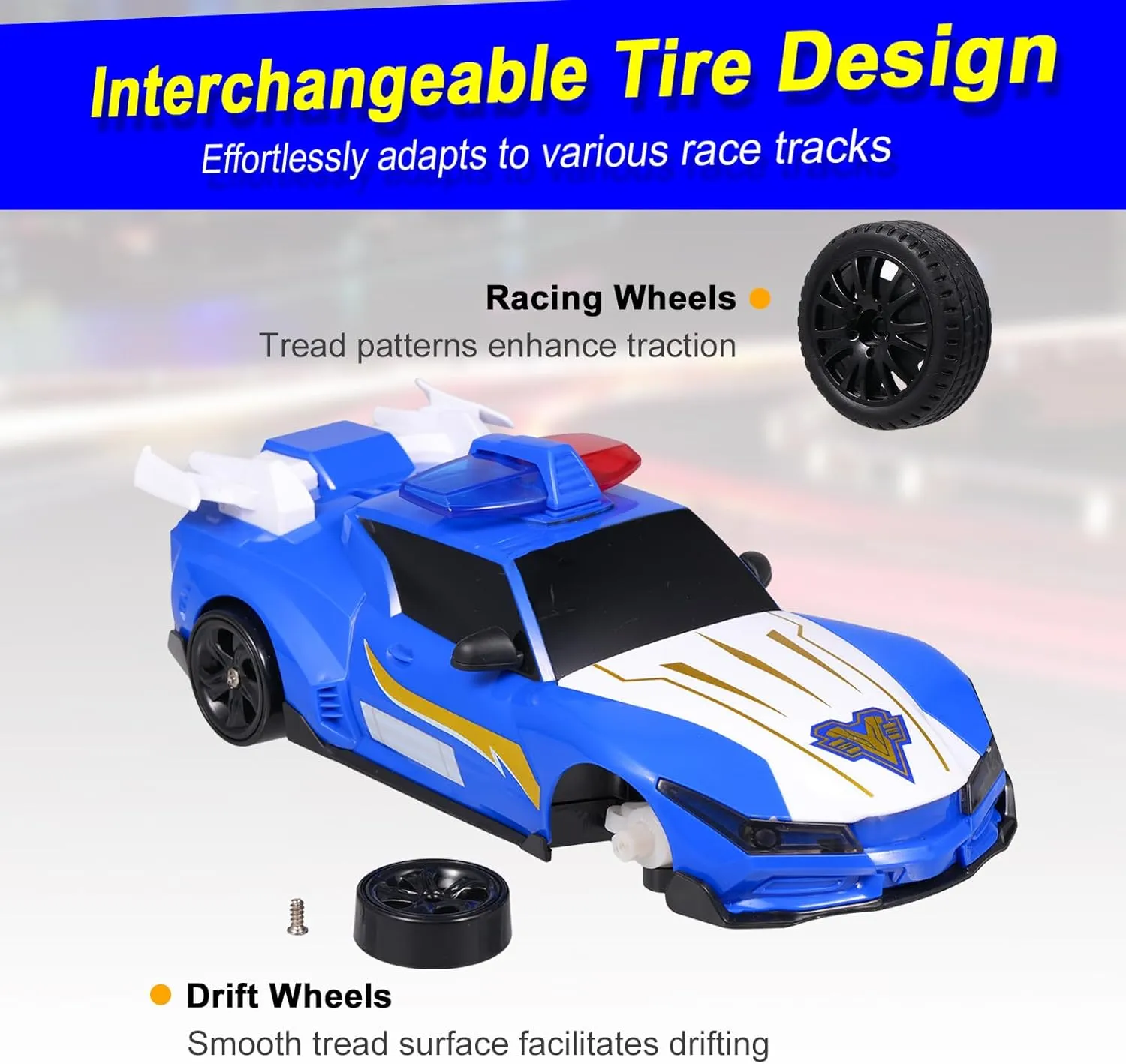 1:24 Scale RC Drift Car, 4WD Remote Control Police Car with LED Lights Drifting Tire, 2.4GHz RC Drift Racing Car Toy for Boys Girls Birthday Gift