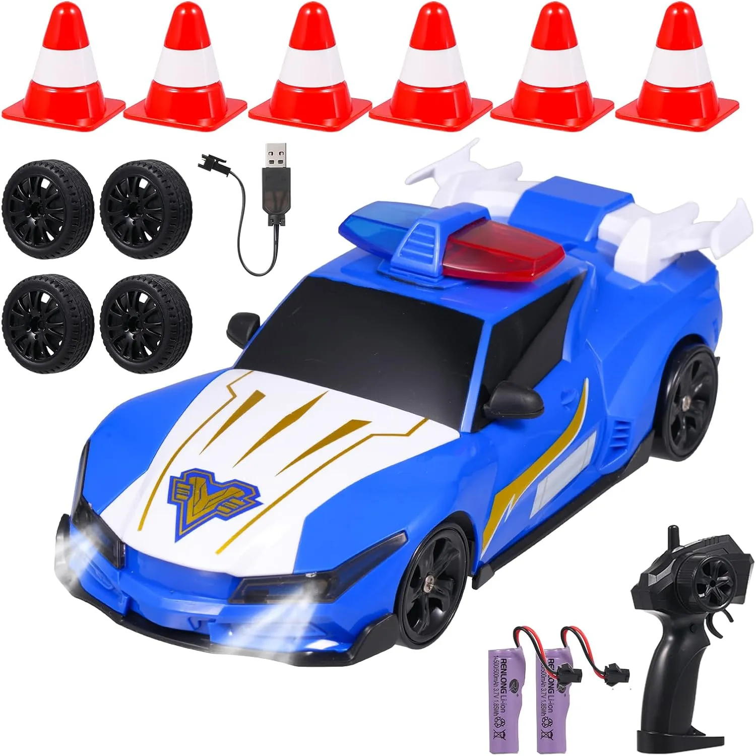 1:24 Scale RC Drift Car, 4WD Remote Control Police Car with LED Lights Drifting Tire, 2.4GHz RC Drift Racing Car Toy for Boys Girls Birthday Gift