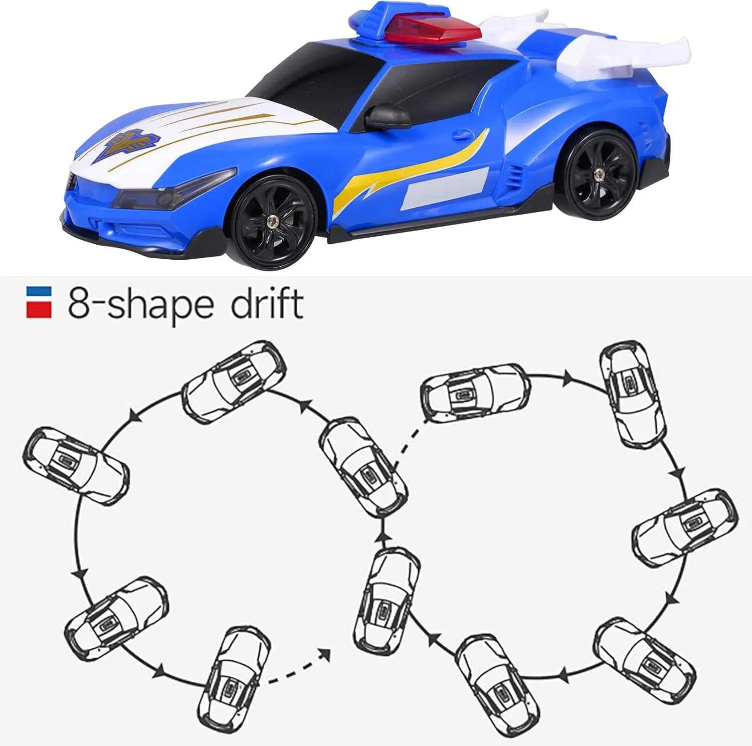1:24 Scale RC Drift Car, 4WD Remote Control Police Car with LED Lights Drifting Tire, 2.4GHz RC Drift Racing Car Toy for Boys Girls Birthday Gift