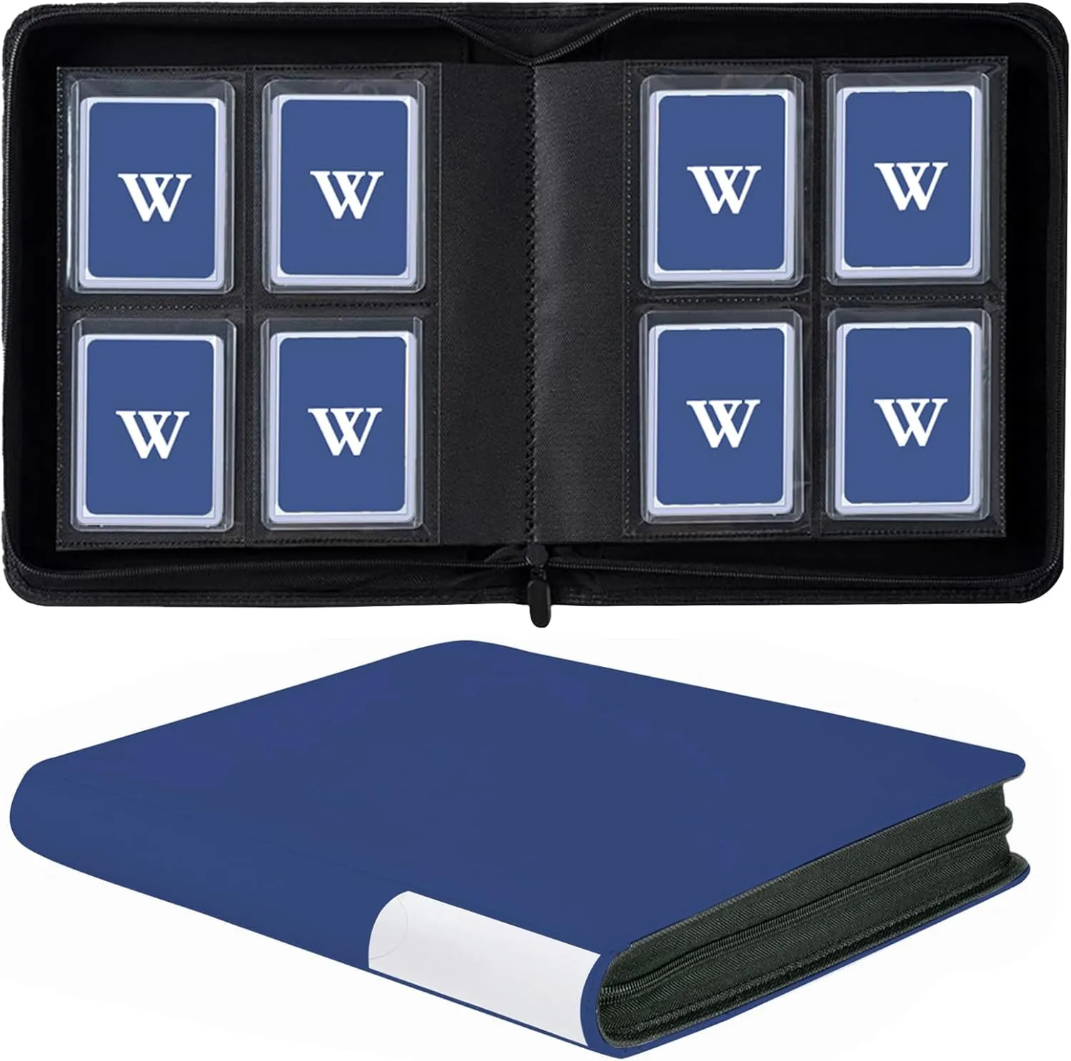128Pockets Toploader Binder Holds Top Loaders, 4-Pocket Top Loaders Binder Album, Toploader Card Binder for 3" x 4" Rigid Card Holders, Ringless Toploader Storage Folder (Blue)