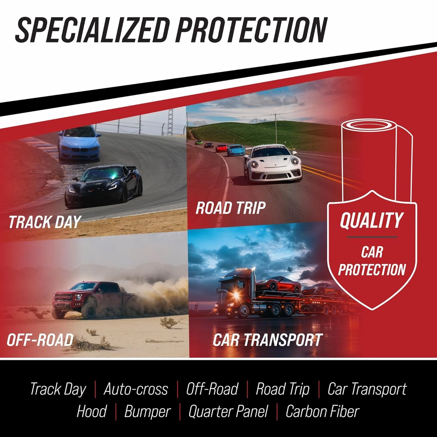 12'' x 300' - Temporary Paint Protection Film for Car, Truck or Motorcycle. Clear Adhesive Film to Protect Paint, Clear Bra or Wrap for Track Days, Road Trips and Off-Roading
