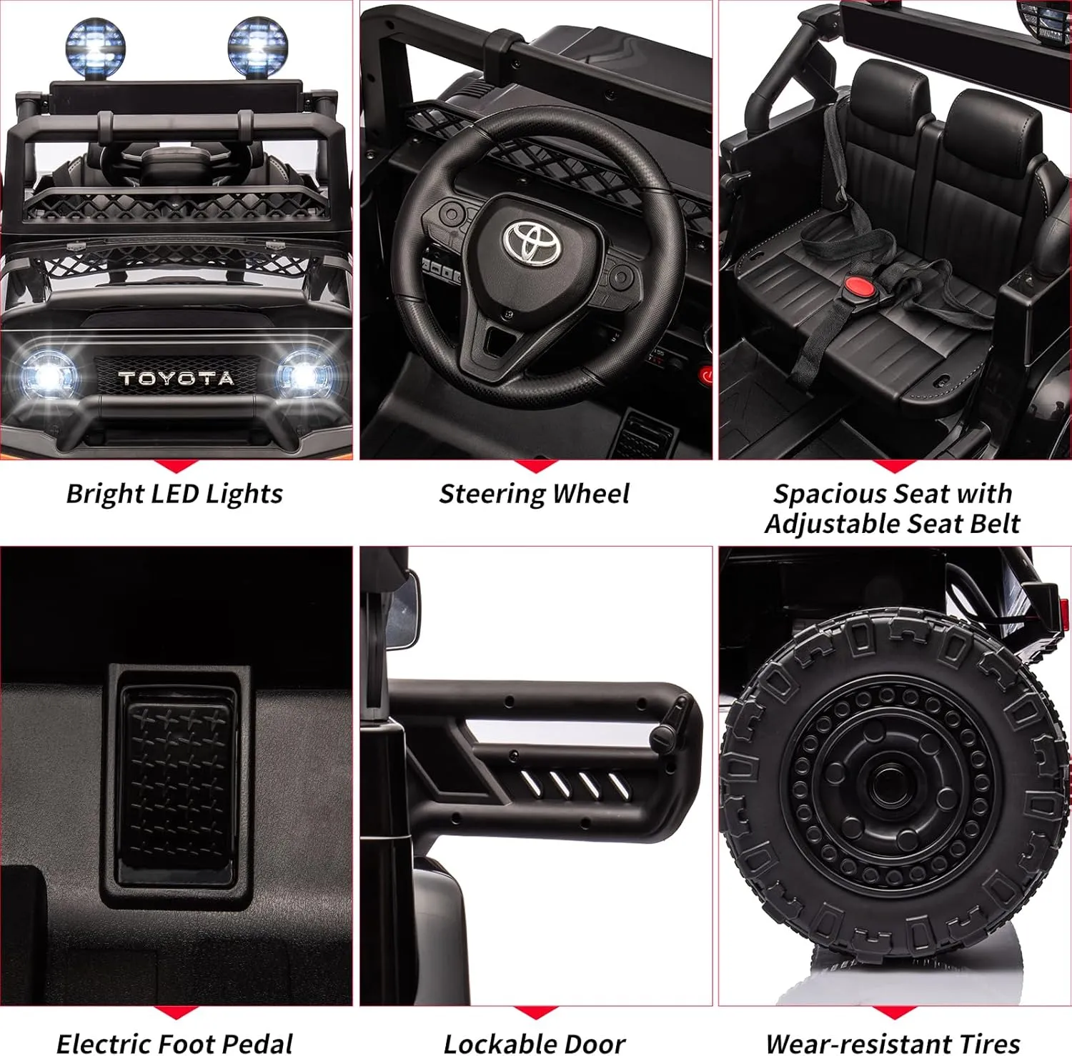 12V Battery Powered Electric Car，Licensed Toyota 12V Ride-On Truck for Kids with Remote Control, Music, LED Lights, Suspension System, Double Doors, Safety Belt for Toddlers-Black