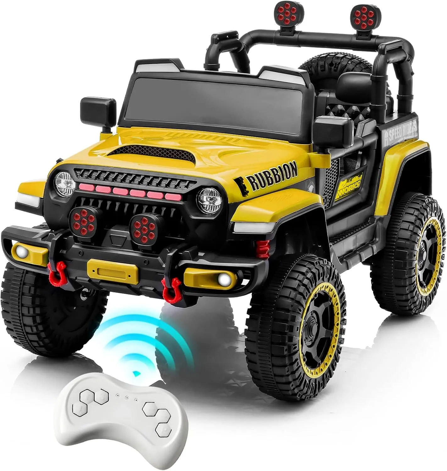 12V Electric Ride-On Truck for Kids: Ride on Jeep with Parental Remote Control,Openable Doors, Music & MP3 Connectivity - Safe & Durable Electric VehicleToy for Girls Boys(Yellow)