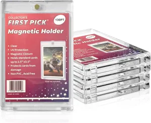 130PT (25) Premium One Touch Magnetic Card Holder UV Protection - Ultra Clear - PVC FREE - Thick Trading Card Holder Card Protector Magnetic Card Case For Trading Cards Sports Cards Holder Case