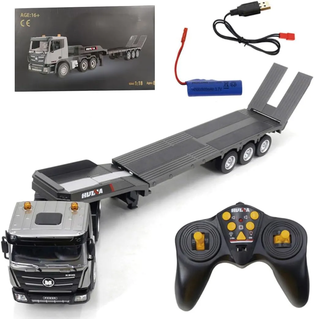 1318 Flatbed Trailer Toy, 1:24 RC Engineering Tractor with Lights and Sound, 2.4G 9 Channel High Simulation Professional Construction Toy Car for Adults