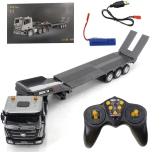1318 Flatbed Trailer Toy, 1:24 RC Engineering Tractor with Lights and Sound, 2.4G 9 Channel High Simulation Professional Construction Toy Car for Adults