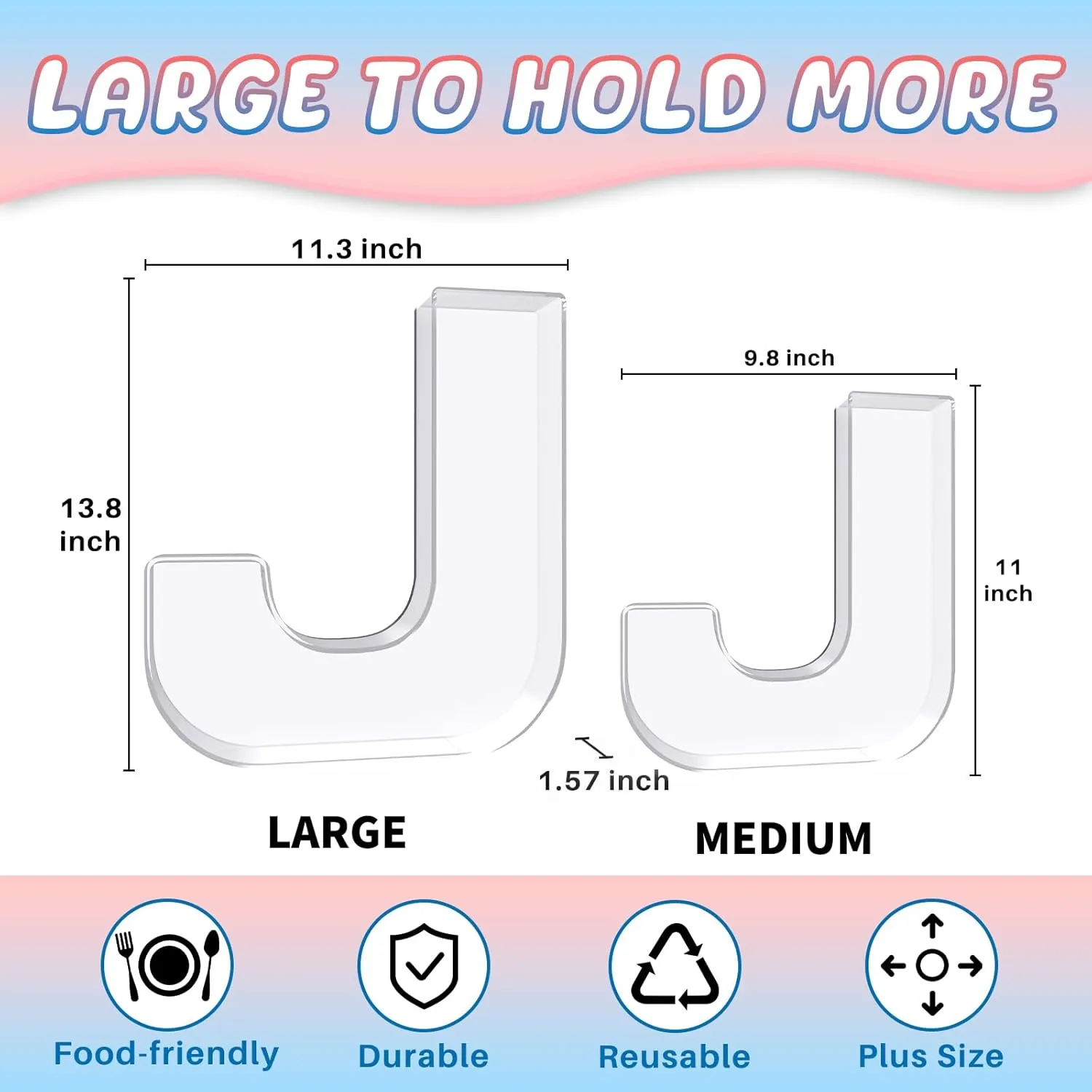 13.8" Extra Large Acrylic Letter Charcuterie Board Box, Reusable Fillable Letter Cake Candy Dish Display Serving Tray for Birthday Anniversary Party Decoration (J)