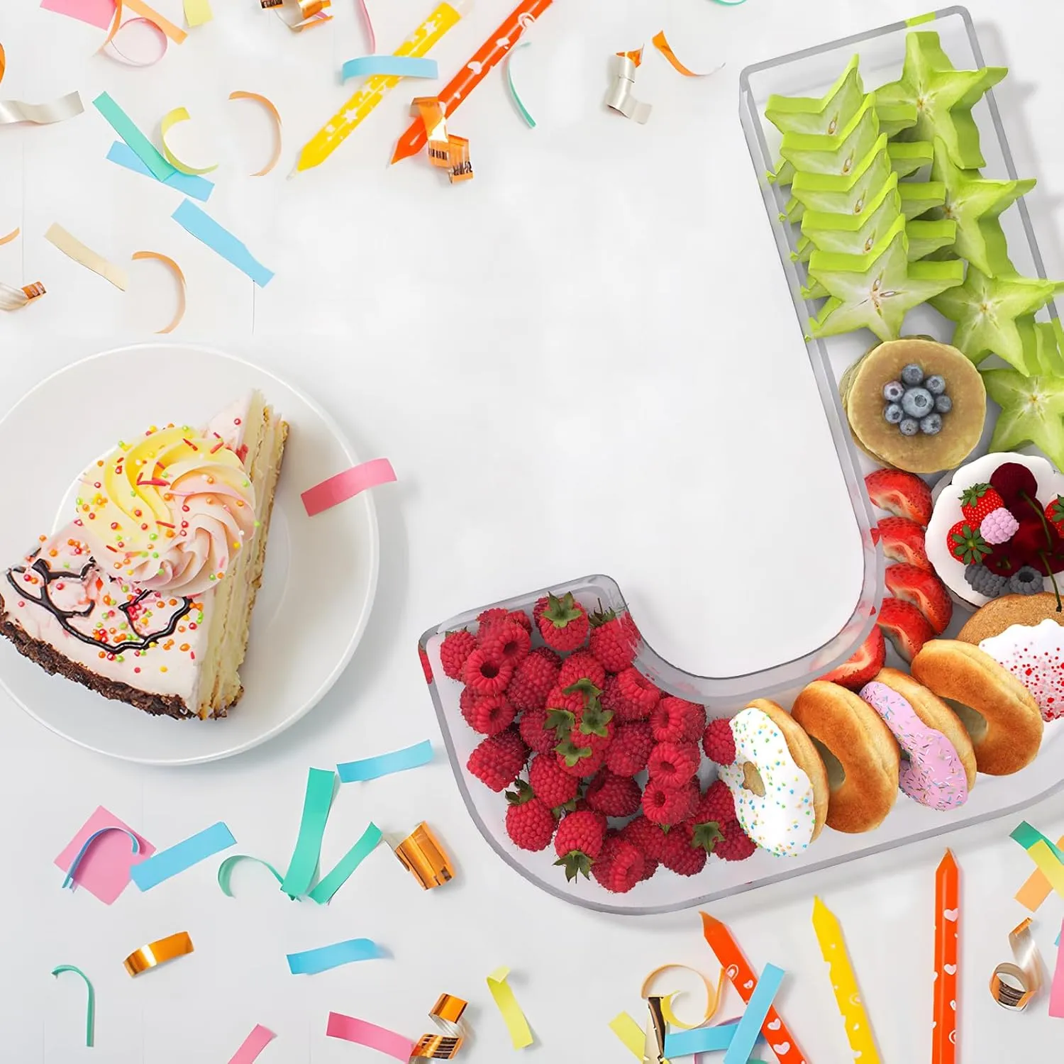 13.8" Extra Large Acrylic Letter Charcuterie Board Box, Reusable Fillable Letter Cake Candy Dish Display Serving Tray for Birthday Anniversary Party Decoration (J)