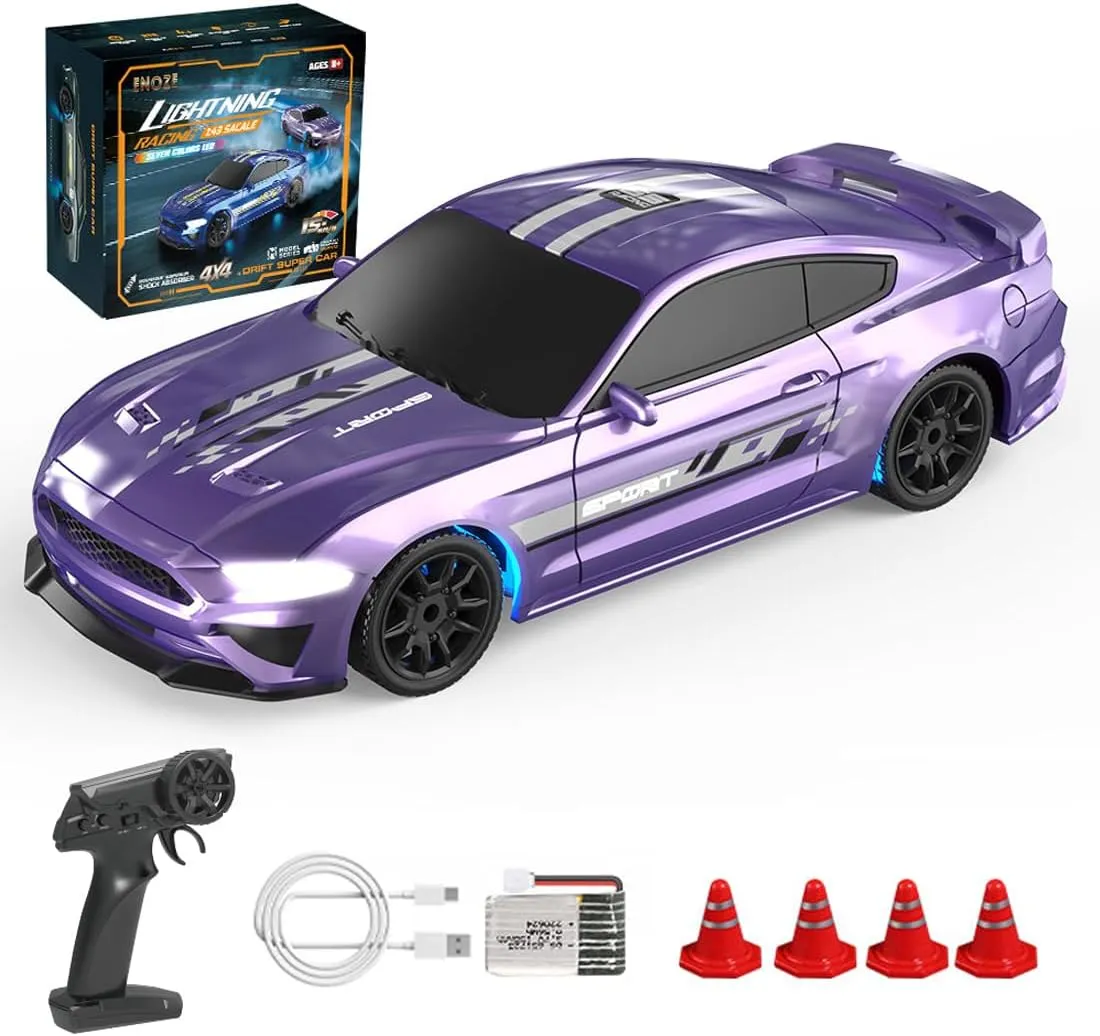 1/43 Mini RC Drift Car, 2.4G 15KM/H High Speed Remote Control Racing Car Model, 4WD RC Drift Cars with LED Lihgt for Adult (RTR Version)