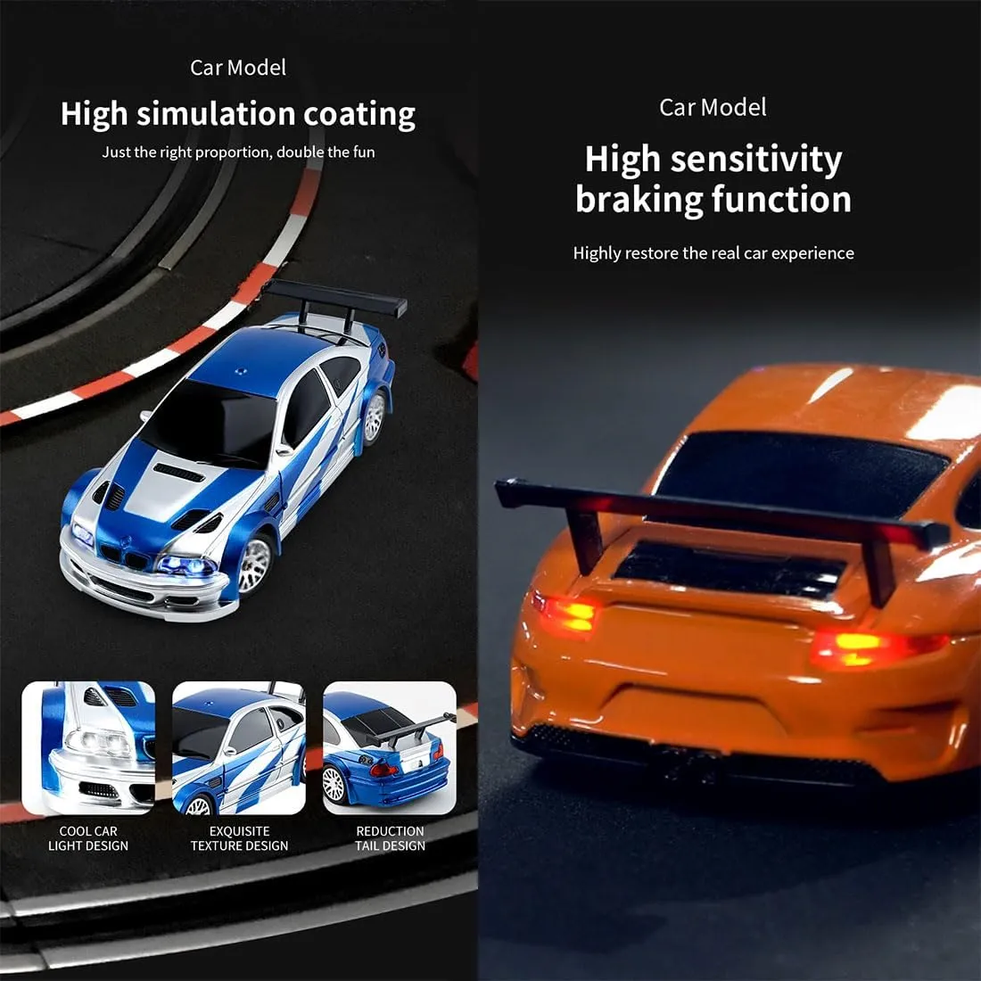 1/43 RC Drift Car for Adults, 2.4G Mini RC Car RC Racing Car Remote Control Car, RC Sport Racing Car 4WD RC Electric Car Model with Lights High Speed RC Vehicle Gifts -RTR, Type 3
