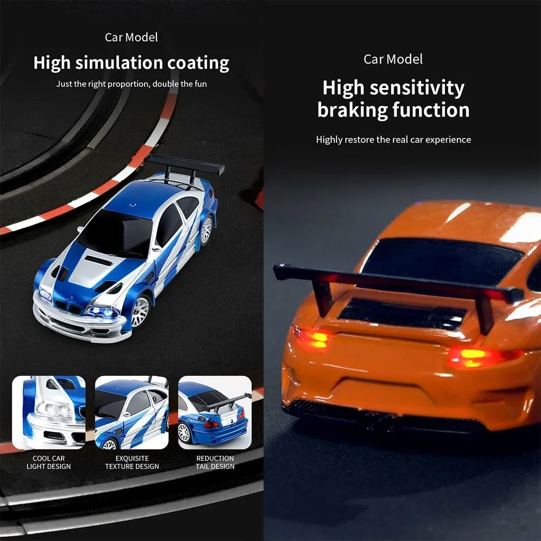 1/43 RC Drift Car Mini RC Car, 2.4G Remote Control Sports Car Remote Control Drift Car for Adults RC Racing Car, RC Electric Car with Lights 4WD RC Vehicle Gifts -RTR, Type 3