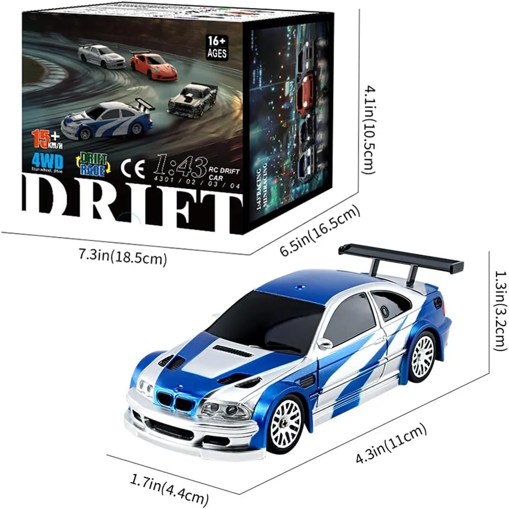 1/43 RC Drift RC Car, Mini RC Car 2.4G Remote Control Sports Car with Lights Kit, 4WD Racing Car RC Full Proportional, RC Drift Cars for Adults (Gyro Version)