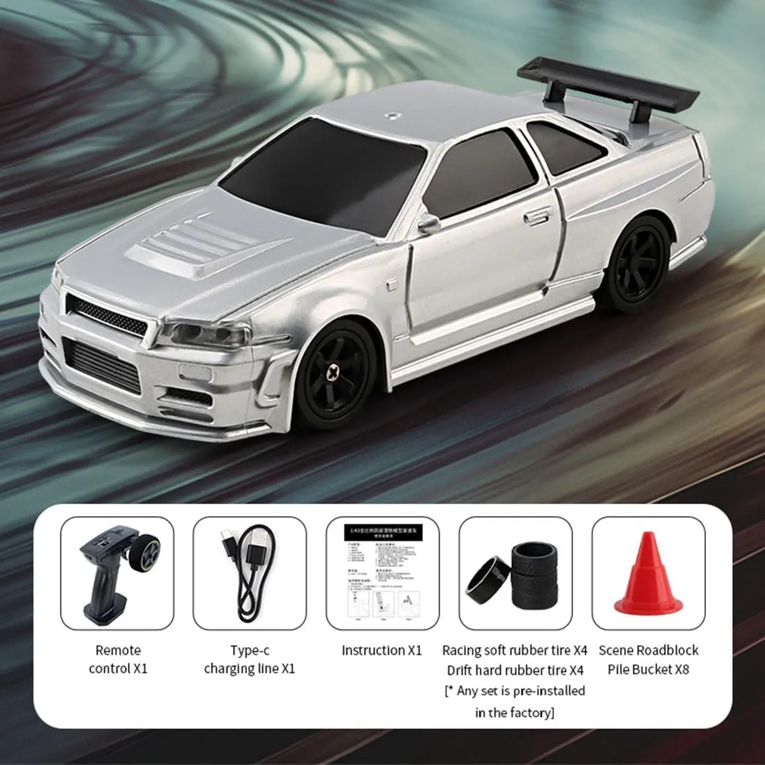 1/43 Scale 2.4G Full Proportional RC Electric Mini Racing Drift Car Model with Lights Kit (RTR Version)