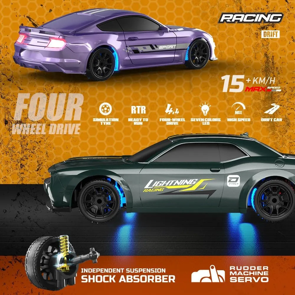 1/43 Scale Mini RC Drift Car, 2.4GHz 4WD Full-Proportional Control RC Racing Car with LED Light, Hobbyist Gift for Teens and Adults