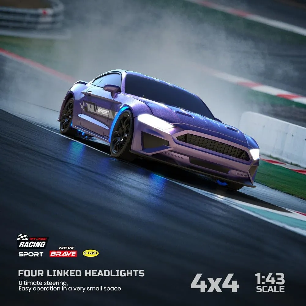 1/43 Scale Mini RC Drift Car, 2.4GHz 4WD Full-Proportional Control RC Racing Car with LED Light, Hobbyist Gift for Teens and Adults