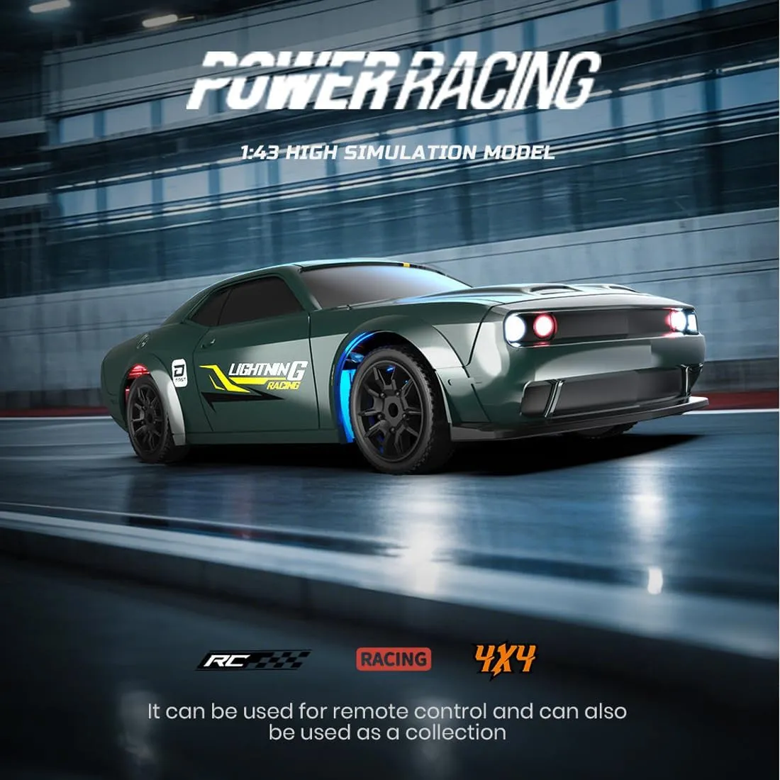 1/43 Scale RC Car for Adults, 2.4G 4WD Full Proportional Control RC Drift Car with LED Lights, RC Racing Toy for Hobbyist