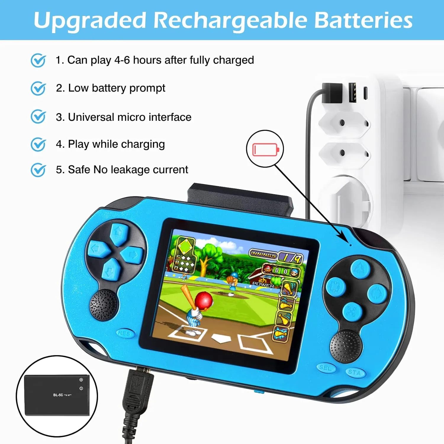 16 Bit Handheld Game for Kids Adults, 3.0'' Large Screen Preloaded 230 HD Classic Retro Video Games with USB Rechargeable Battery & 3 Game Cartridges for Birthday Gift for Kids 4-12 (Blue)