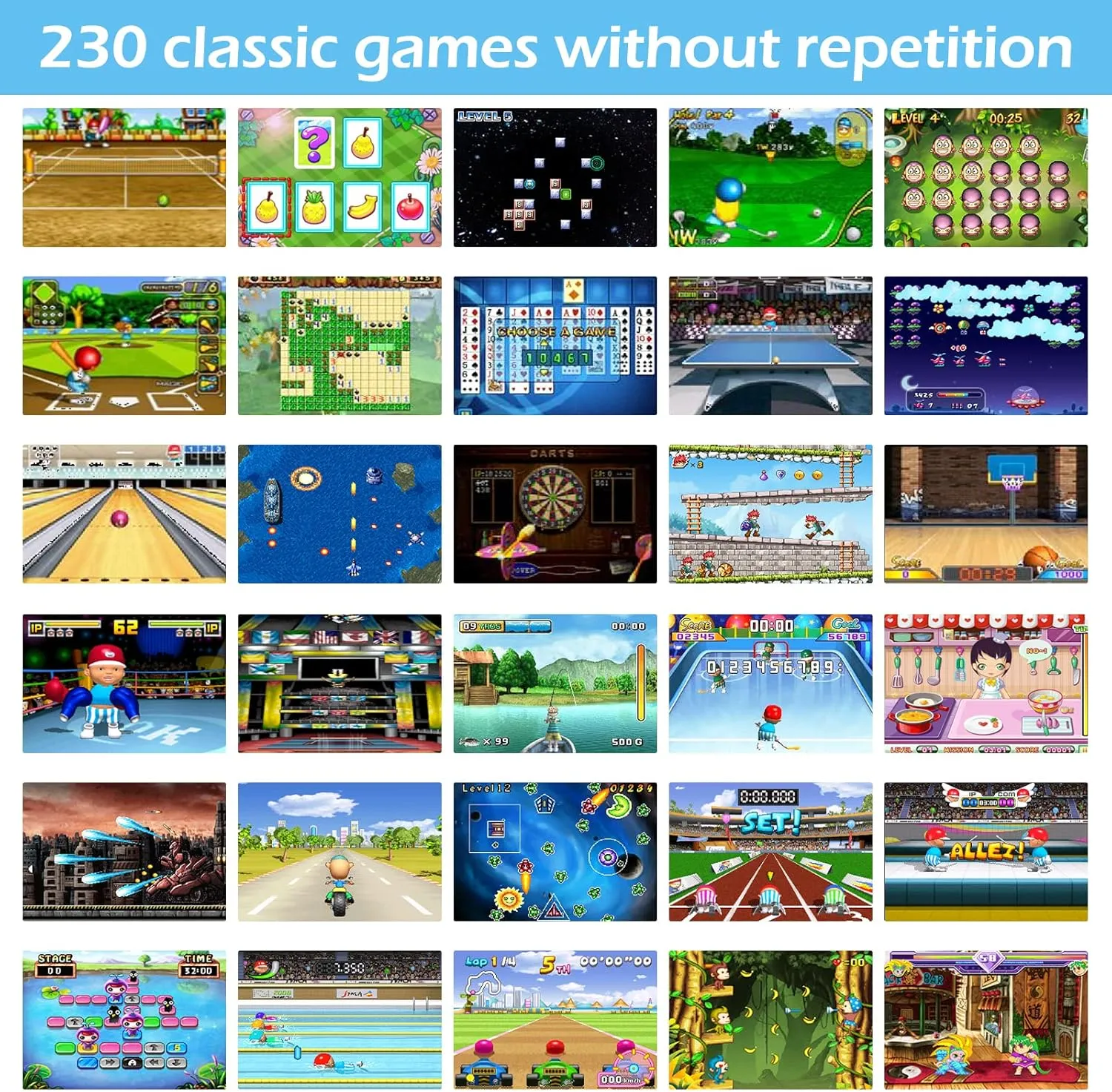16 Bit Handheld Game for Kids Adults, 3.0'' Large Screen Preloaded 230 HD Classic Retro Video Games with USB Rechargeable Battery & 3 Game Cartridges for Birthday Gift for Kids 4-12 (Blue)