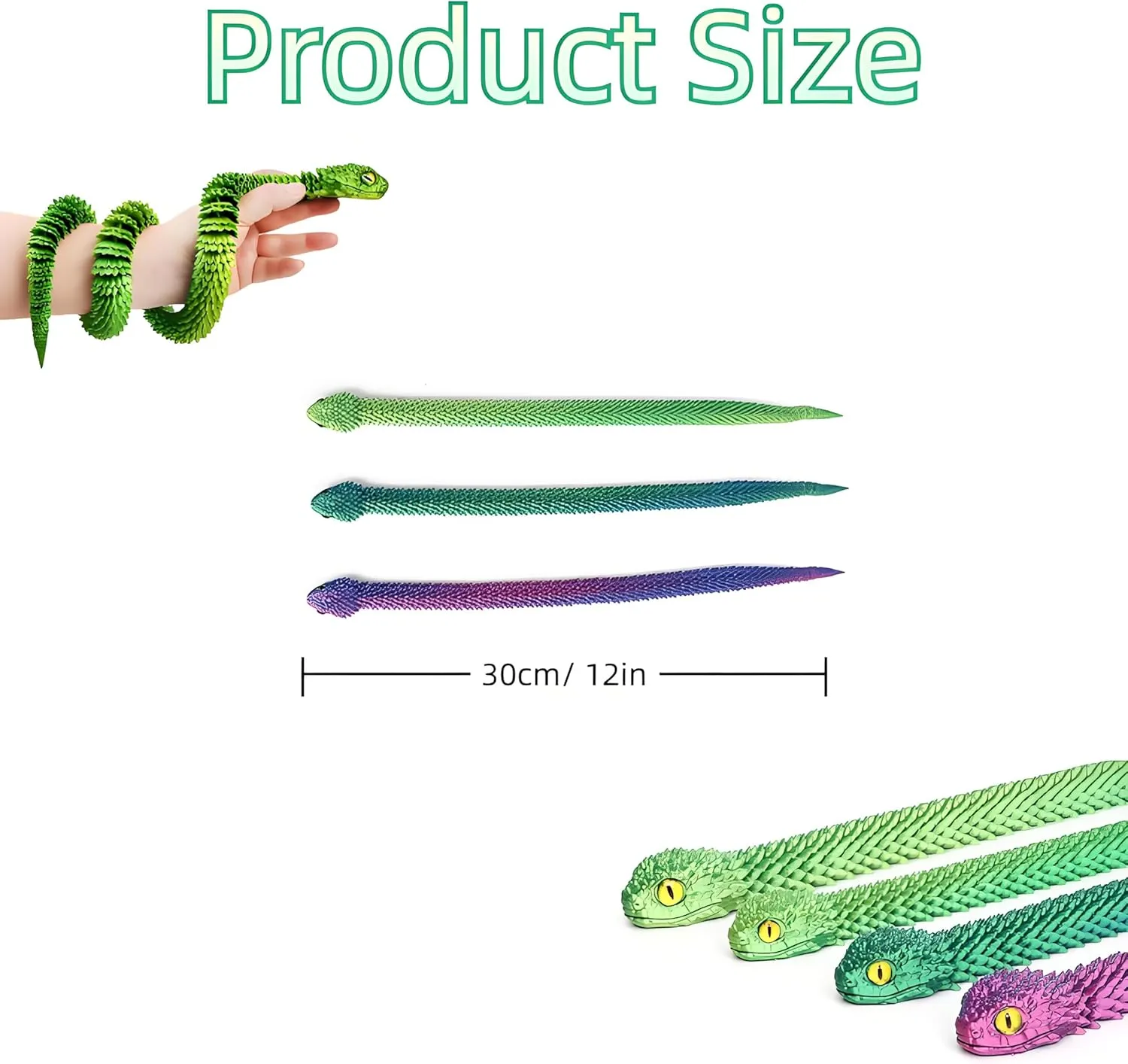 16 PCS 3D Printed Articulated Snakes, 12'' Movable Joint Fidget Viper Animal Model, Creative Ornaments Toys for Easter Home Office Tabletop Decor