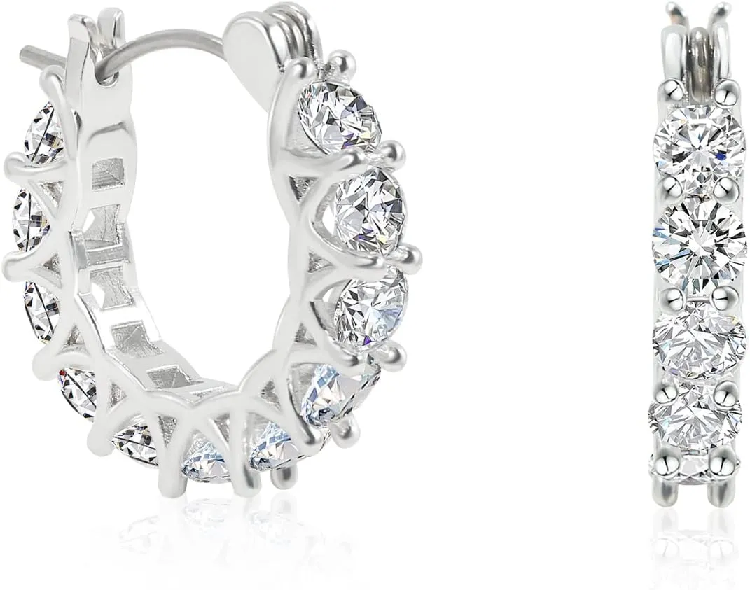 16/18mm Small Titanium Hoop Earrings Cubic Zirconia Pure Titanium Earrings for Sensitive Ears, Tiny Round Cuff/Cartilage CZ Huggie Earrings Hoops for Women Men