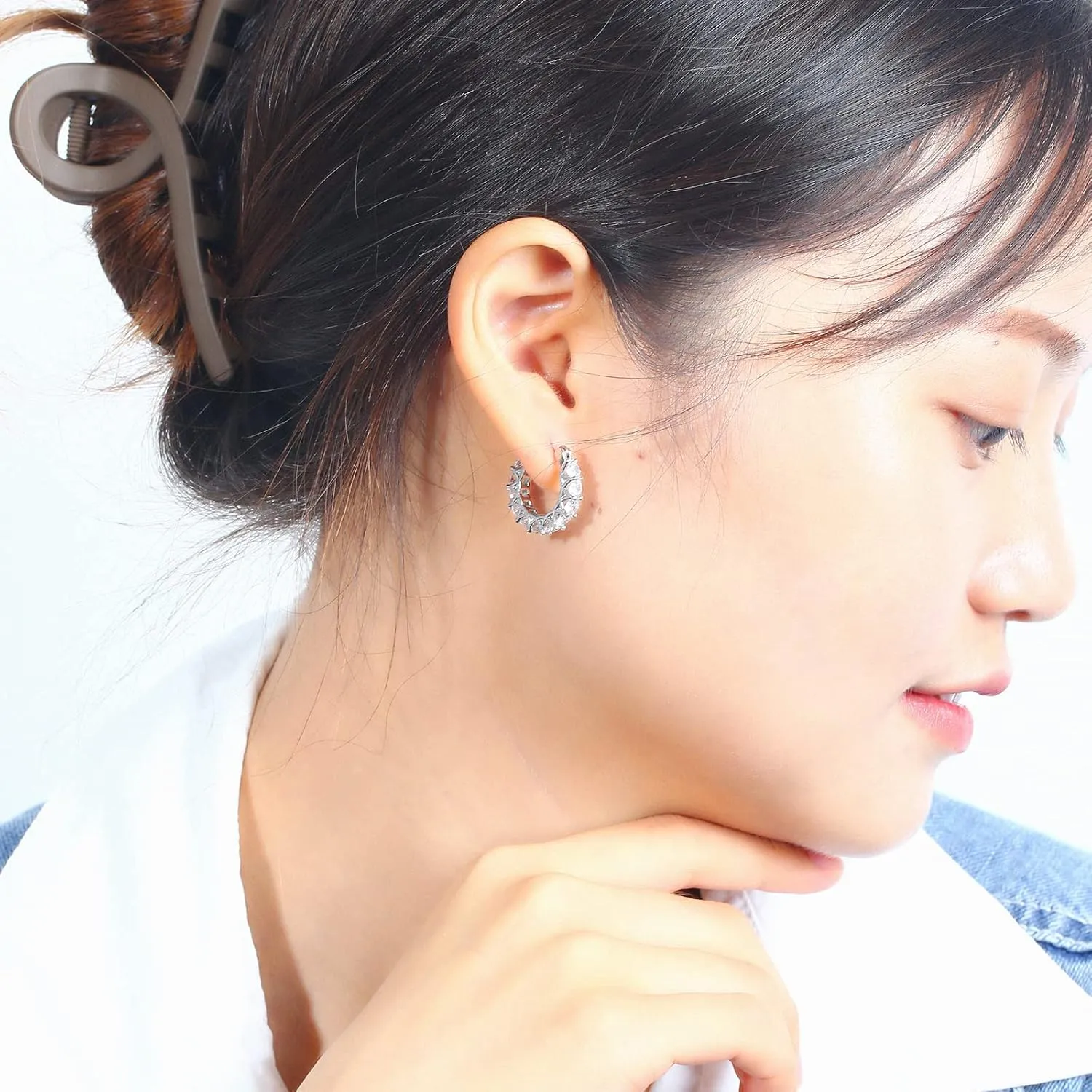 16/18mm Small Titanium Hoop Earrings Cubic Zirconia Pure Titanium Earrings for Sensitive Ears, Tiny Round Cuff/Cartilage CZ Huggie Earrings Hoops for Women Men