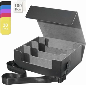 1800  Trading Card Storage Box with Removable Shoulder Strap & 30 Pcs Dividers & 100  Film, Leather Magnetic Closure Commander Card Deck Box Fit For MTG,TCG and Sport Cards (Grey)