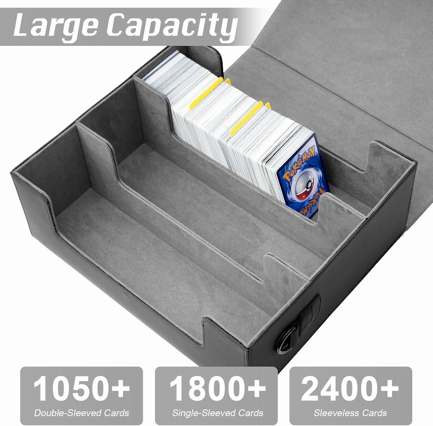 1800  Trading Card Storage Box with Removable Shoulder Strap & 30 Pcs Dividers & 100  Film, Leather Magnetic Closure Commander Card Deck Box Fit For MTG,TCG and Sport Cards (Grey)