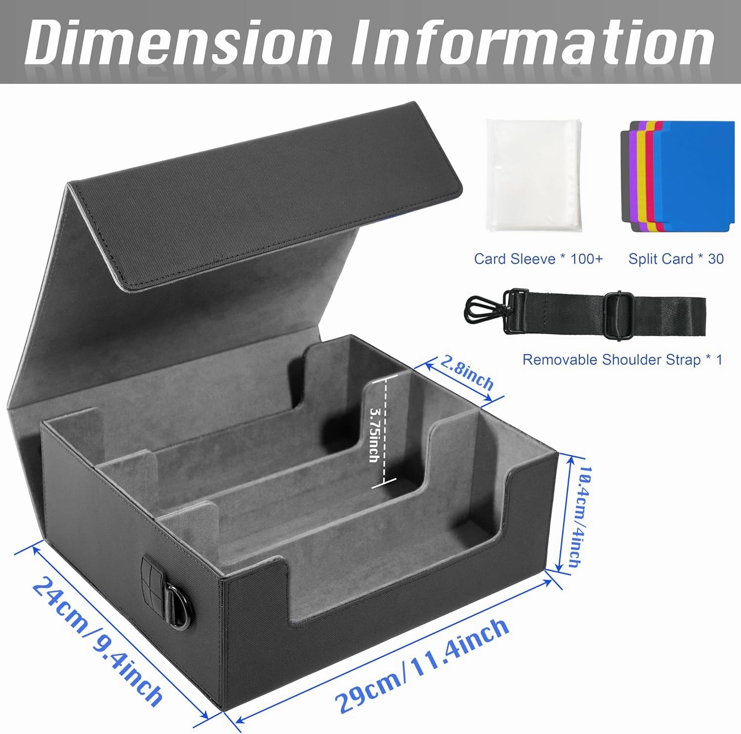1800  Trading Card Storage Box with Removable Shoulder Strap & 30 Pcs Dividers & 100  Film, Leather Magnetic Closure Commander Card Deck Box Fit For MTG,TCG and Sport Cards (Grey)