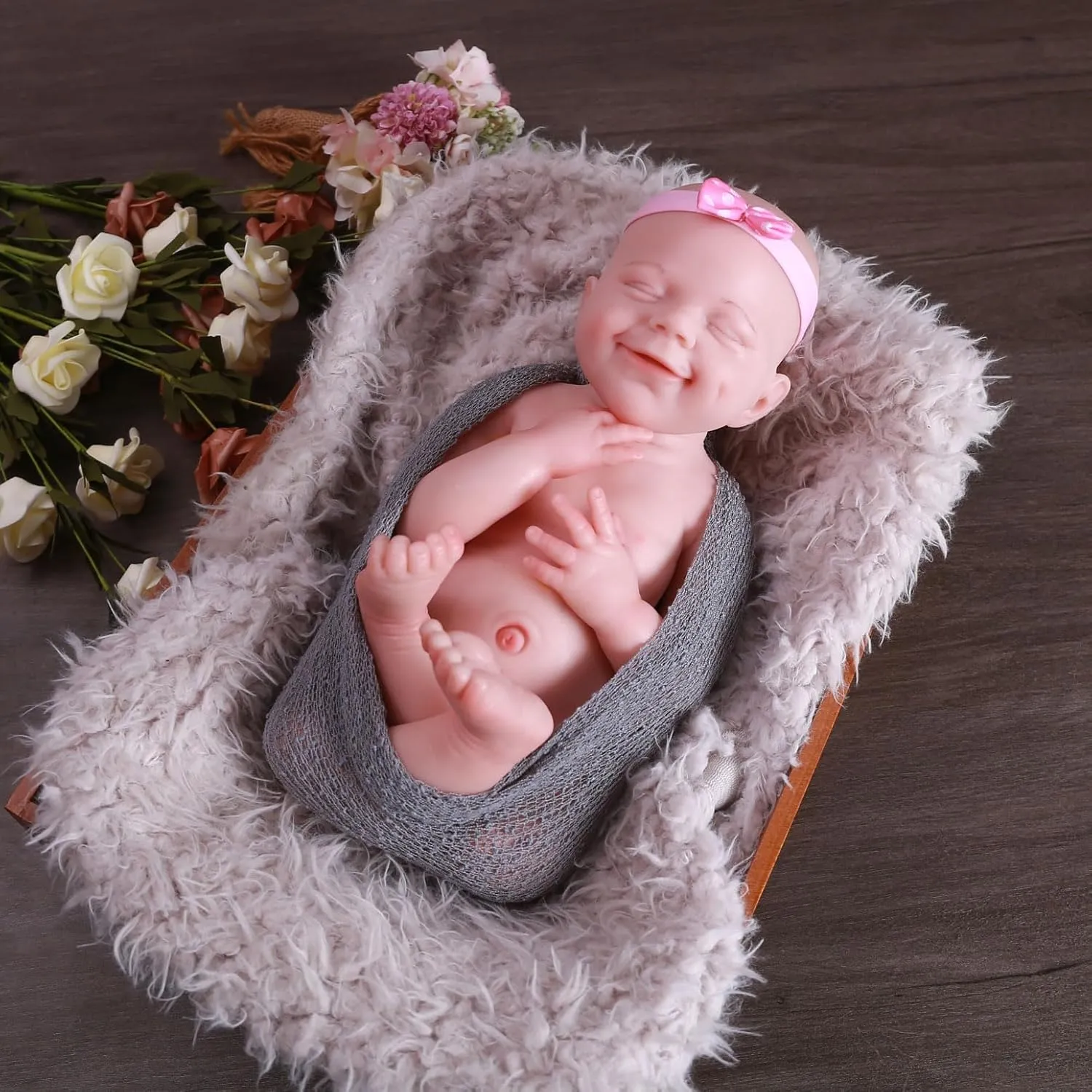 18.5 inch Realistic Full Silicone Baby Doll,Lifelike Reborn Baby Dolls, Toy, and Collectible Bald Girl (Girl)