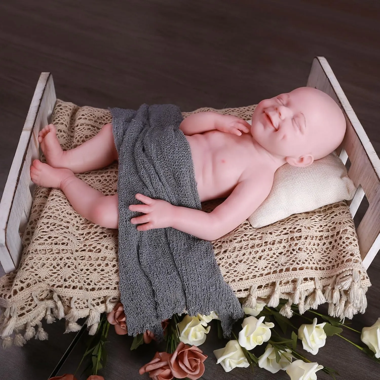 18.5 inch Realistic Full Silicone Baby Doll,Lifelike Reborn Baby Dolls, Toy, and Collectible Bald Girl (Girl)