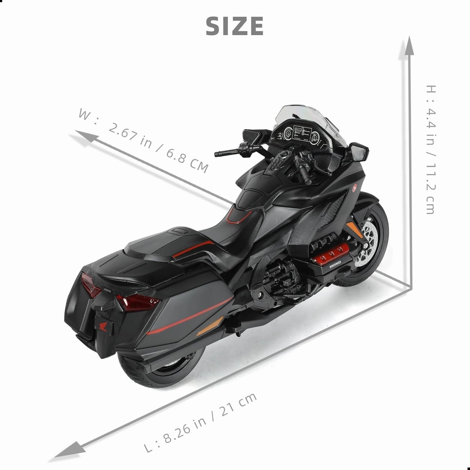1:12 Motorcycle Model Toy for Honda Glodwing Metal Die-cast with Plastic Motorcycle Model for Welly No Assembly Required Mini Finished Moto Gift for Adult（Black）