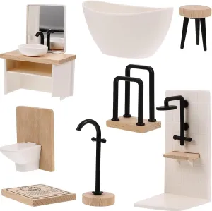 1Set Dollhouse Bathroom Set Dollhouse Furniture 1:12 Scale Miniature Doll House Pretend Play Bathroom Accessories for Kid Toys