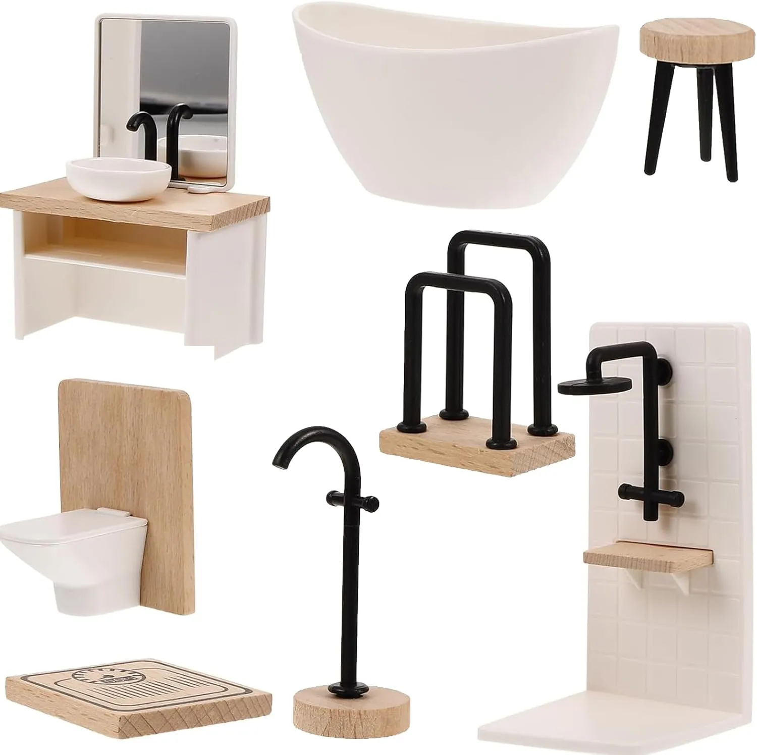 1Set Dollhouse Bathroom Set Dollhouse Furniture 1:12 Scale Miniature Doll House Pretend Play Bathroom Accessories for Kid Toys