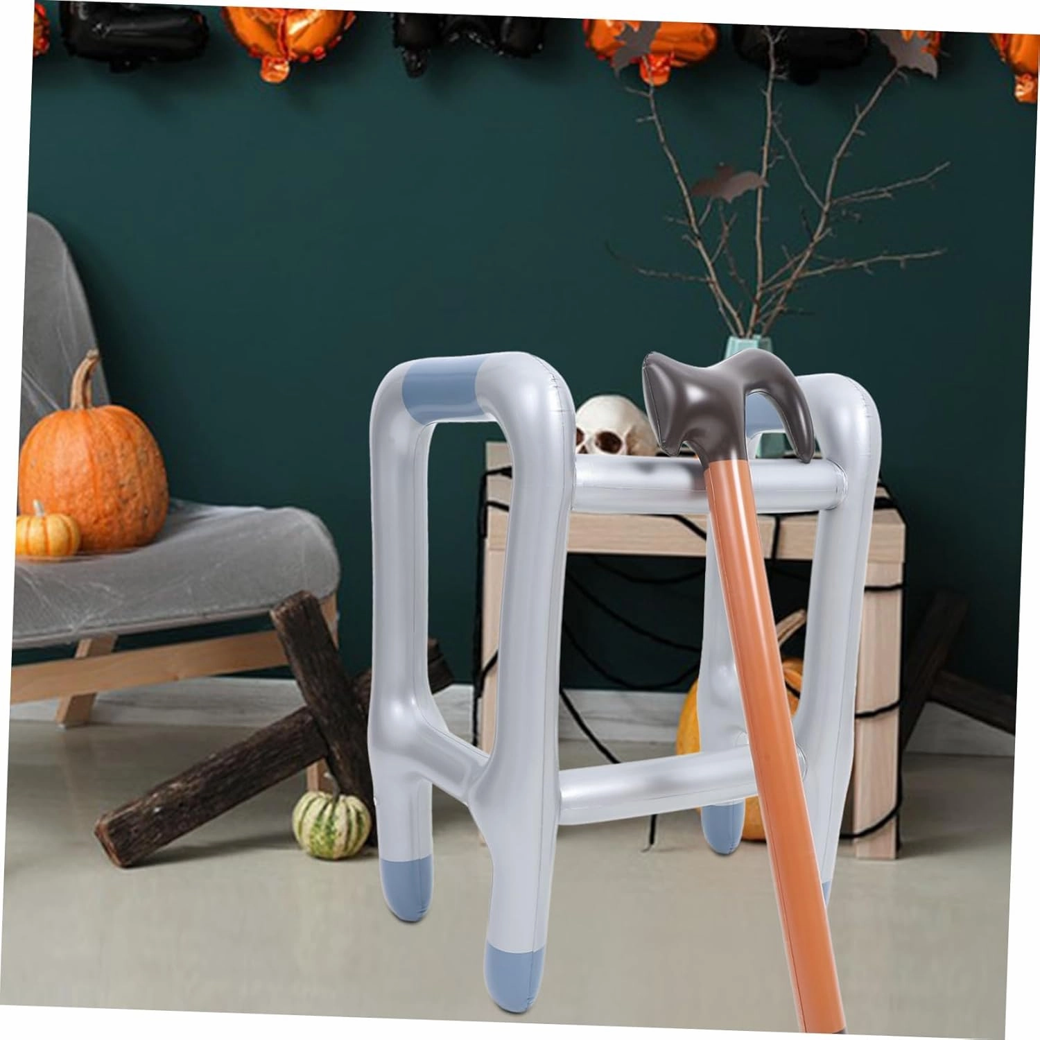 1set Inflatable Crutch Balloon Toy Creative Walking Aid Prop for Halloween Parties Stage and Pool Fun Lightweight PVC Design Quick Inflate Party Favor