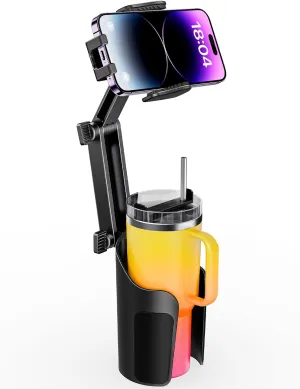 2-in-1 Cup Holder Cell Phone Holder for Your Car Bottle Friendly Cup Cell Phone Holder Mount for Car Height Adjustable Sturdy Fit 4-7 inches Phones
