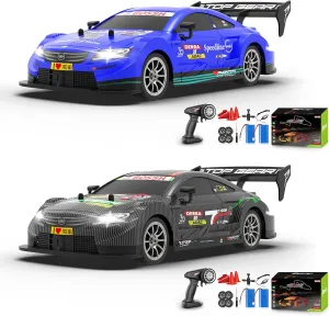 2 Pack 1/16 RC Drift Car, 2.4GHz 4WD Remote Control Drift Car, 30 KM/H High Speed Drift RC Cars with LED Lights 2 Batteries and Drift Tires Race Cars for Adults Boys Kids