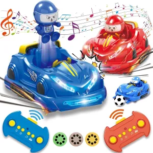 2 Pack Remote Control Battle Bumper Car for Kids, Fun Battle Robot Pop-up Remote Control Toy Car, Family Interactive Toy with Music Children's (Blue Red)