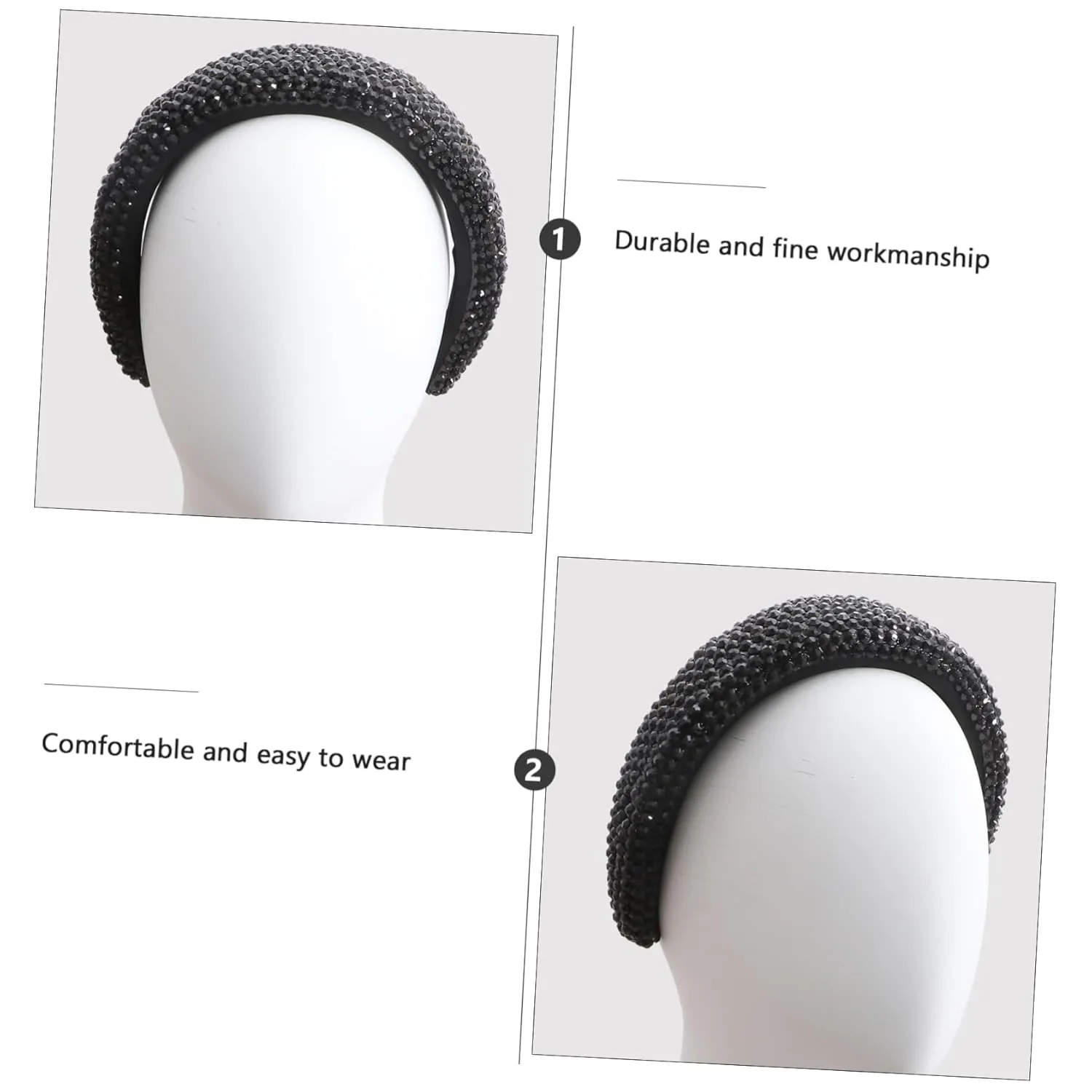 2 Pcs Fashionable Running Headband for Women Wide Bridal Headdress Glittering Rhinestones