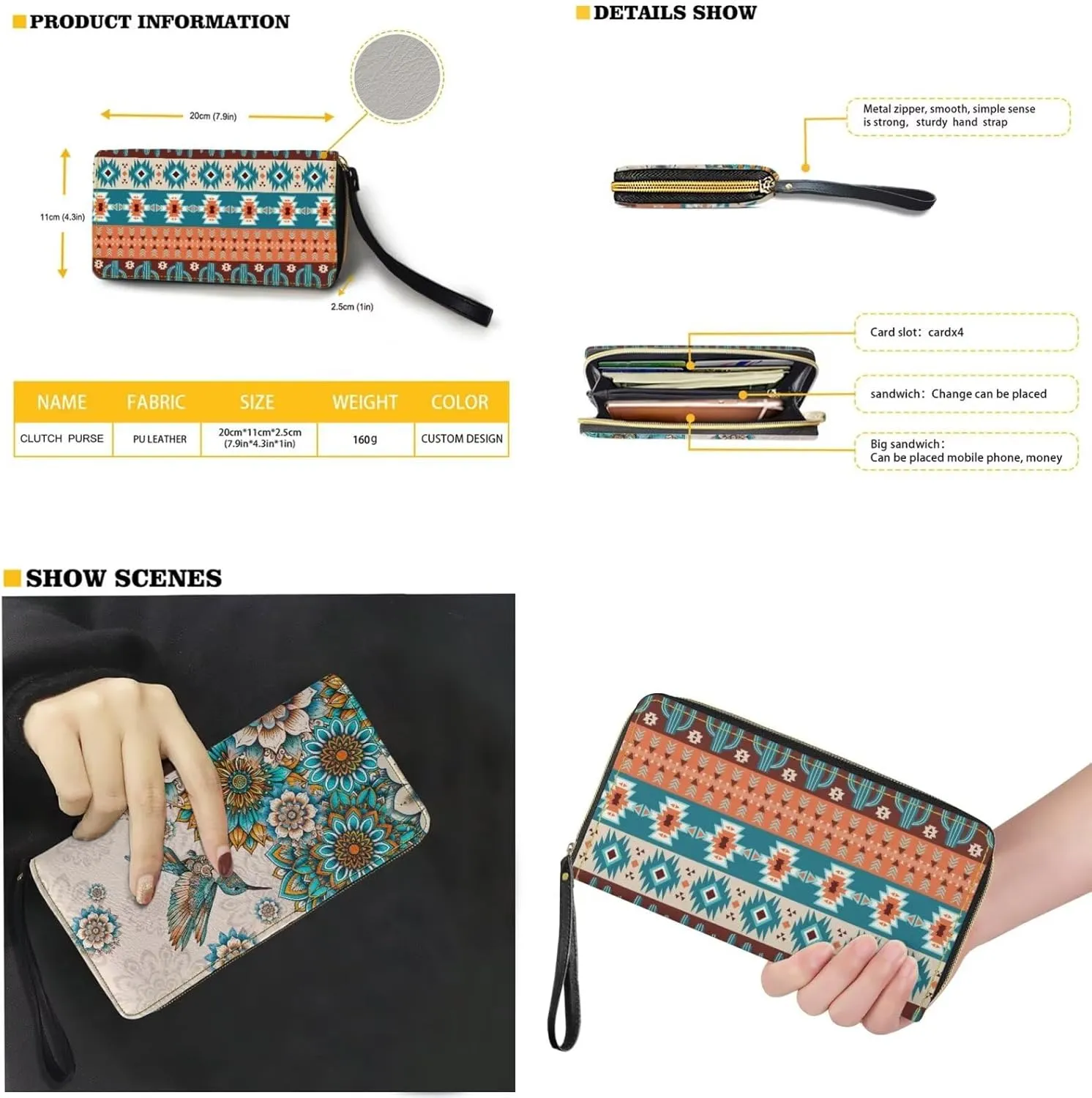 2 Piece Shoulder Bag for Women Travel, Matching Leather Wristlet Wallet, Tote Bag with Adjustable Hand Strap