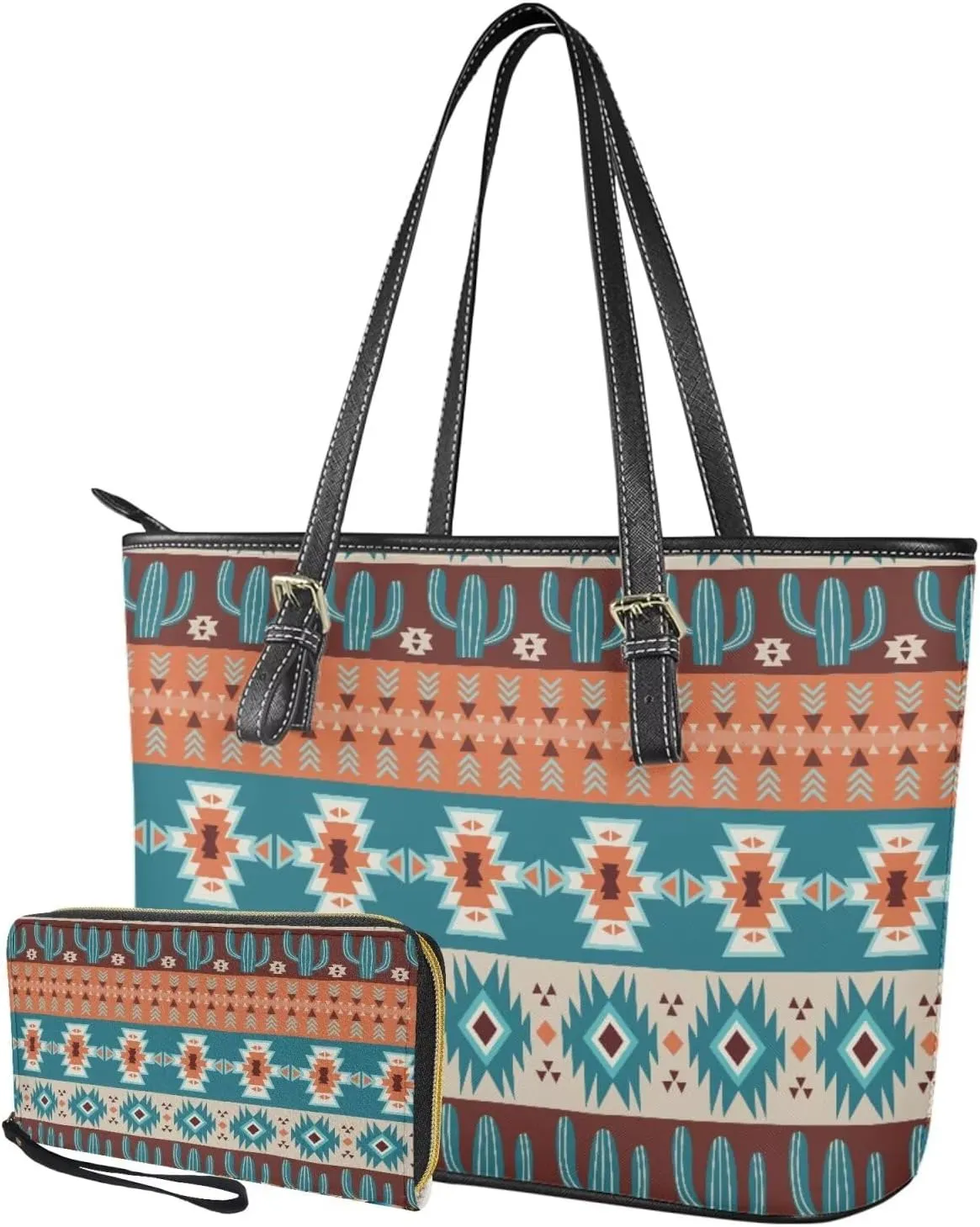 2 Piece Shoulder Bag for Women Travel, Matching Leather Wristlet Wallet, Tote Bag with Adjustable Hand Strap