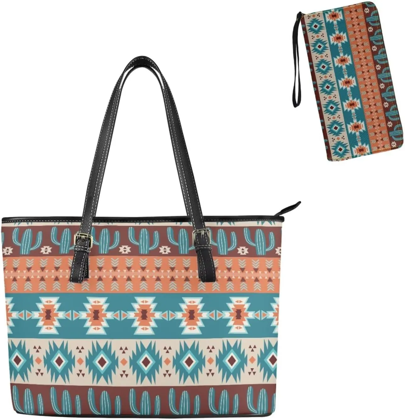 2 Piece Shoulder Bag for Women Travel, Matching Leather Wristlet Wallet, Tote Bag with Adjustable Hand Strap